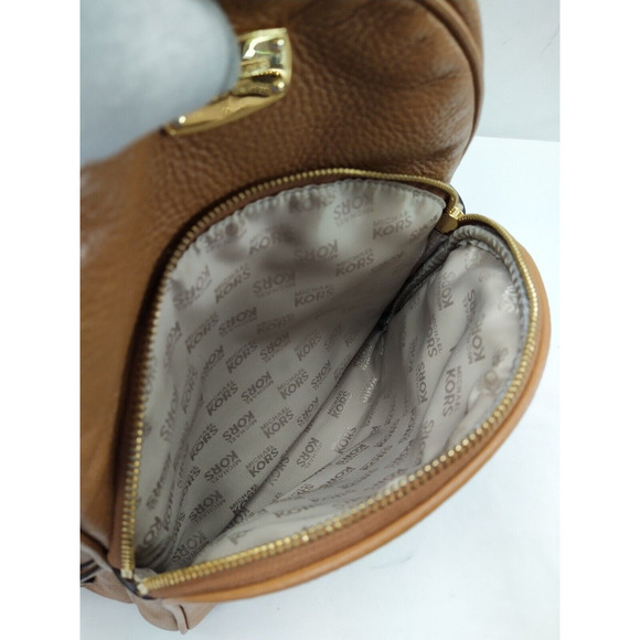 Michael Kors Tan Brown Pebbled Leather Pocket Zip Around Backpack - Picture 10 of 16